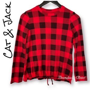 Cat and Jack Buffalo Plaid sweater long sleeves. 7/8 Medium Black Red
